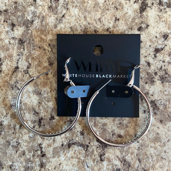 White House Black Market Sparkle Silver Hoop Earrings - Picture 5 of 8